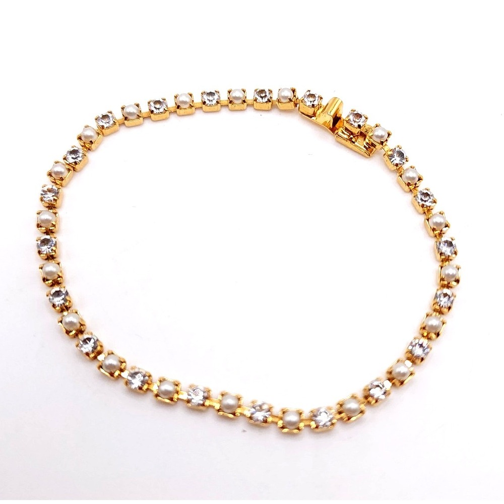 Gold‎ Tennis Bracelet Pearl Rhinestone
